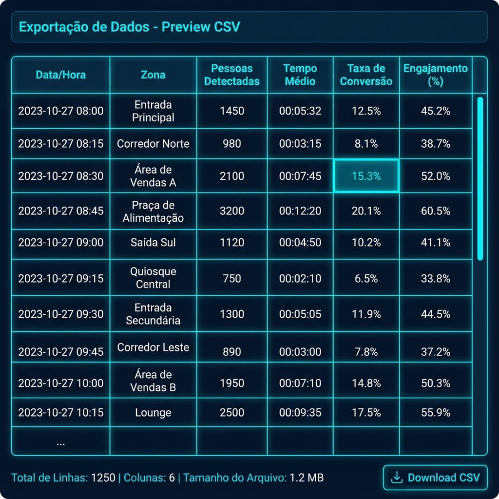 Preview da exportação CSV